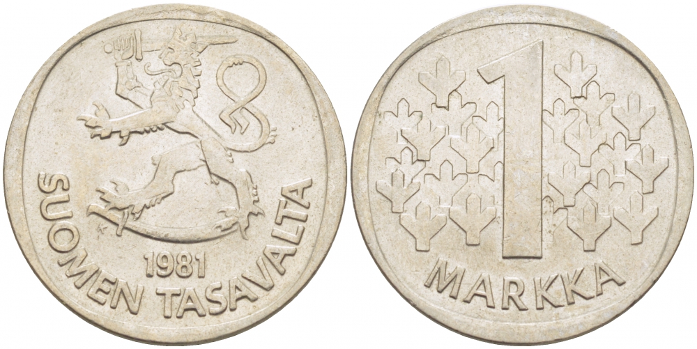 ФИНЛЯНДИЯ 1 МАРКА 1981 K KM 49а медно-никель UNC 3718-937