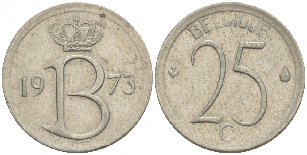 БЕЛЬГИЯ 25 САНТИМОВ 1973 BELGIQUE KM 153.1 медно-никель 4528-135