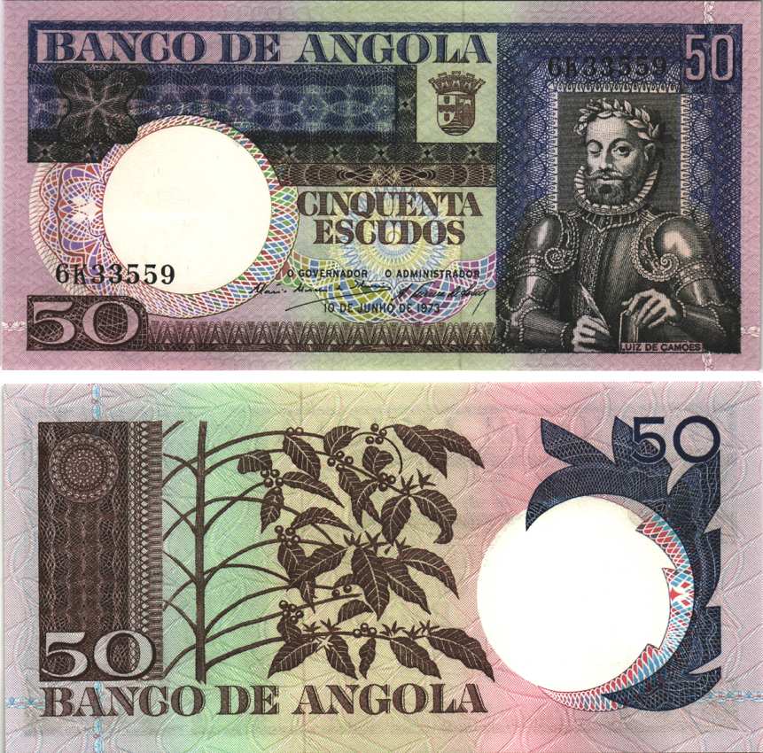 АНГОЛА 50 ЭСКУДО 1973 10 ИЮНЯ 1973, ЛУИС де КАМОЭНС, ПОДПИСЬ 9 Pick 105а бумага UNC (ПРЕСС) 7116-45-2-1