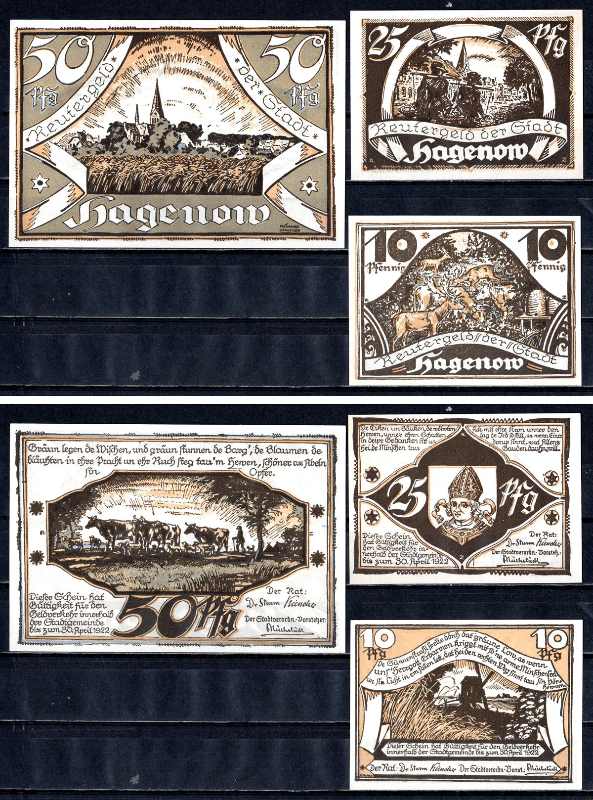 Хагенов (Мекленбург-Шверин) набор из 3 нотгельдов ND 7556-73-3-2