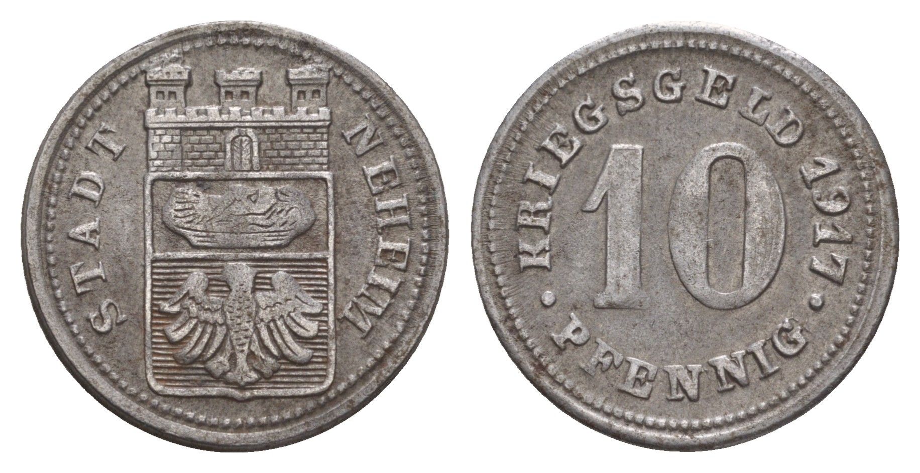 Нехайм 10 пфеннигов 1917 Funck 358.1A, Men18 22888.1 железо 4659-312