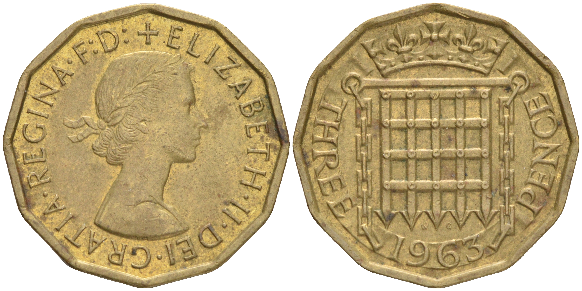 Великобритания 3 пенса 1963 Елизавета II (1952-2022) KM 900, Spink 4153 никель латунь 4556-513