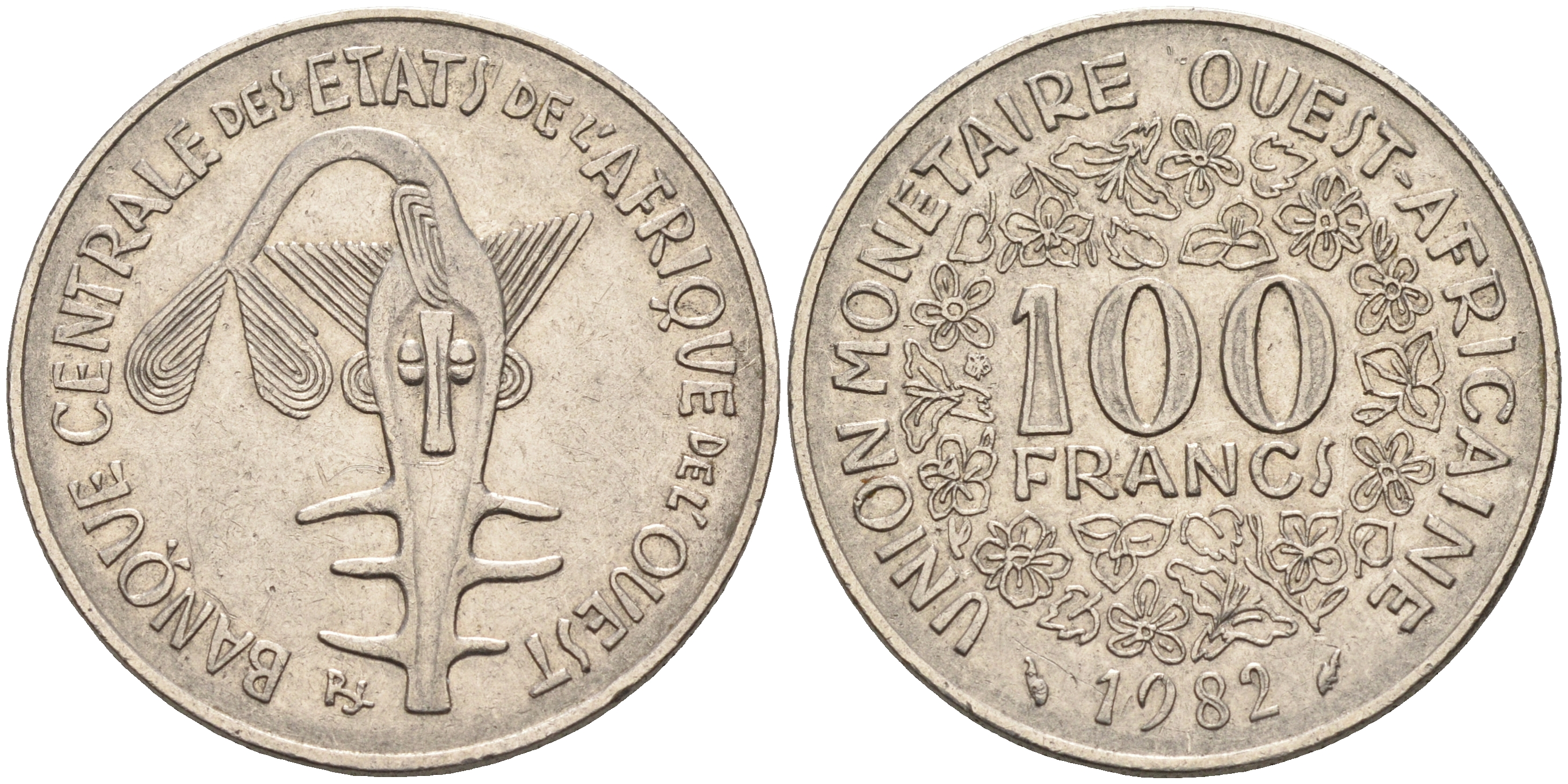 Валютное сообщество стран Западной Африки 100 франков 1982  KM 4 никель    4595-812