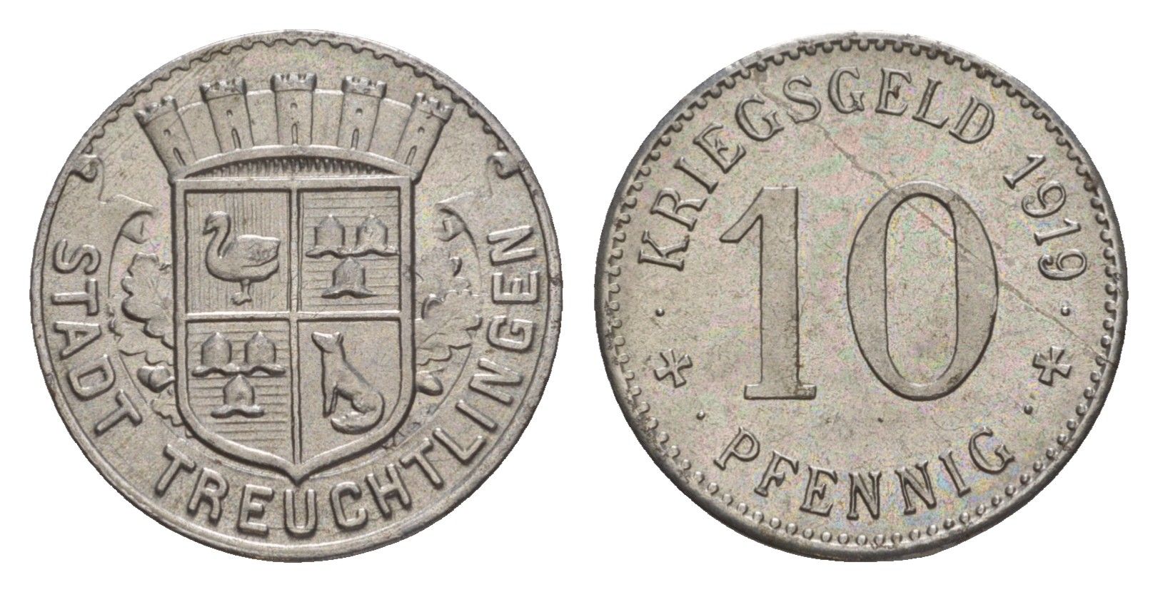 Тройхтлинген 10 пфеннигов 1919 Funck 547.4A, Men18 31466.7 железо UNC 1527-1423