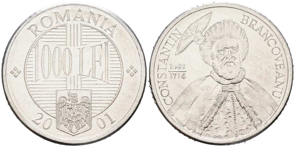 Румыния 1000 лей 2001 Константин Брынковяну (1654-1714) KM 153 алюминий 4556-1214