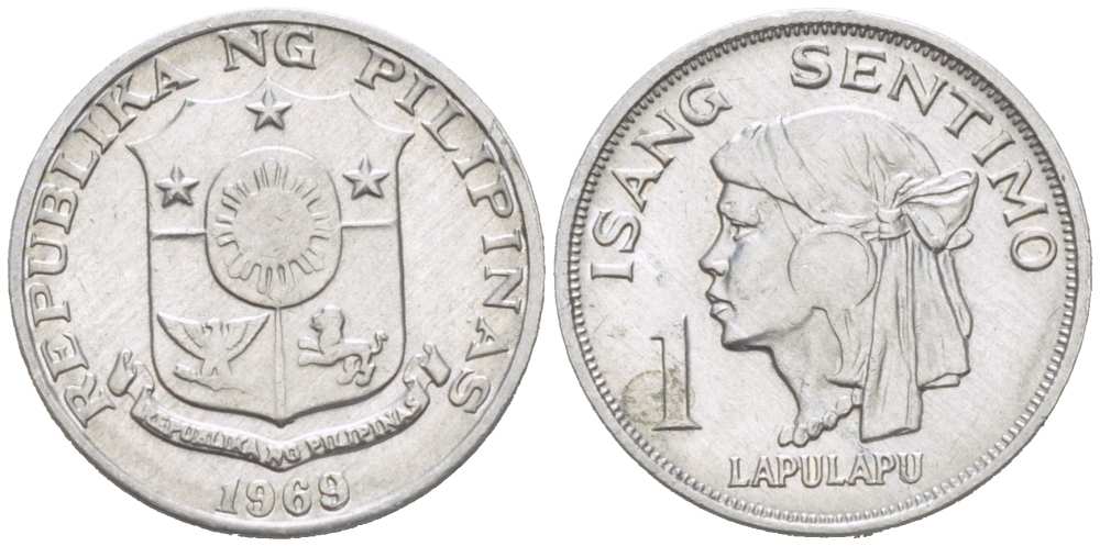 Филиппины 1 сентимо 1969 вождь острова Мактан Лапу-Лапу KM 196 алюминий 218-1217