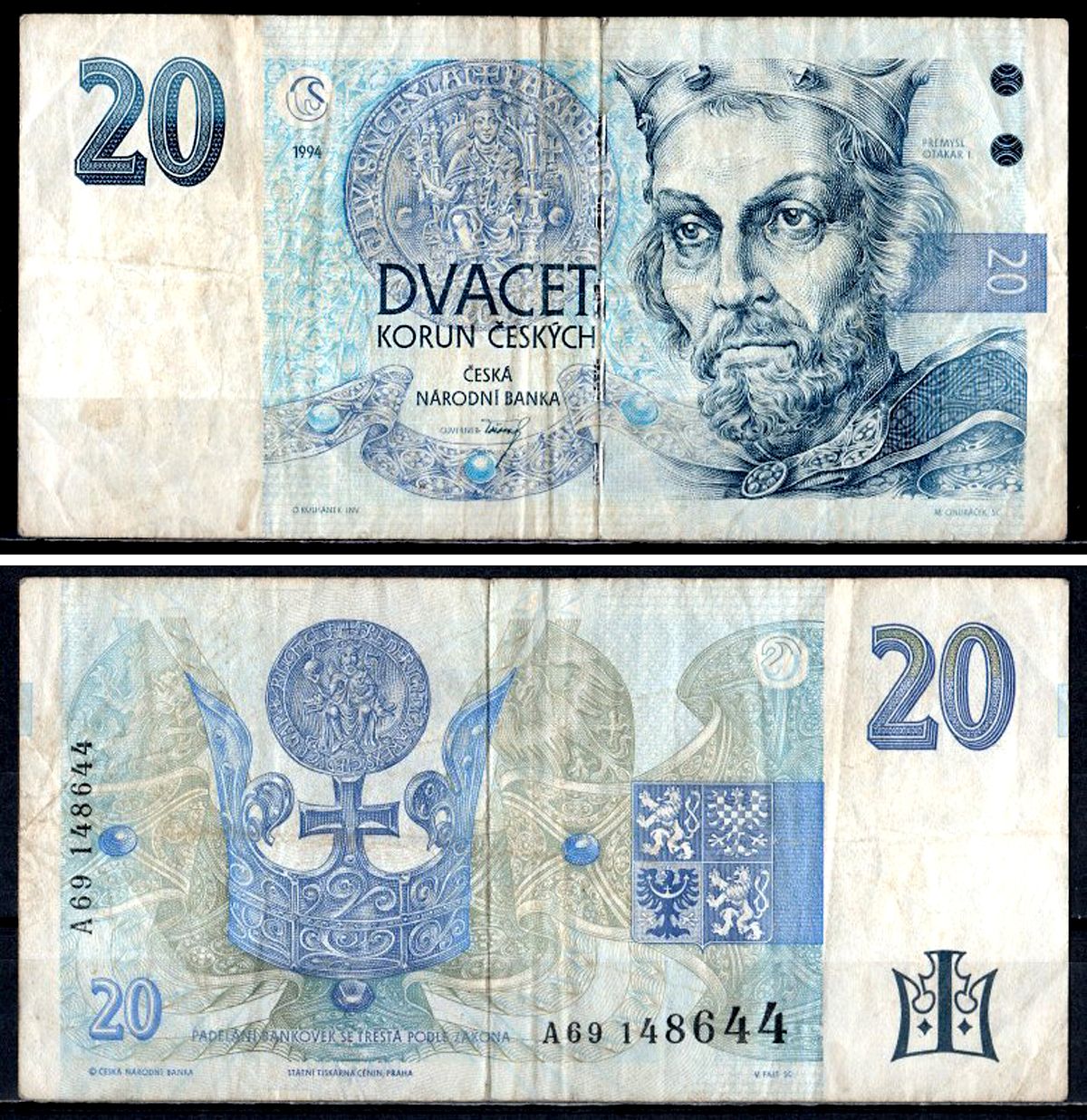 Чехия 20 крон 1994 Pick 10 a бумага 7204-9-2-2