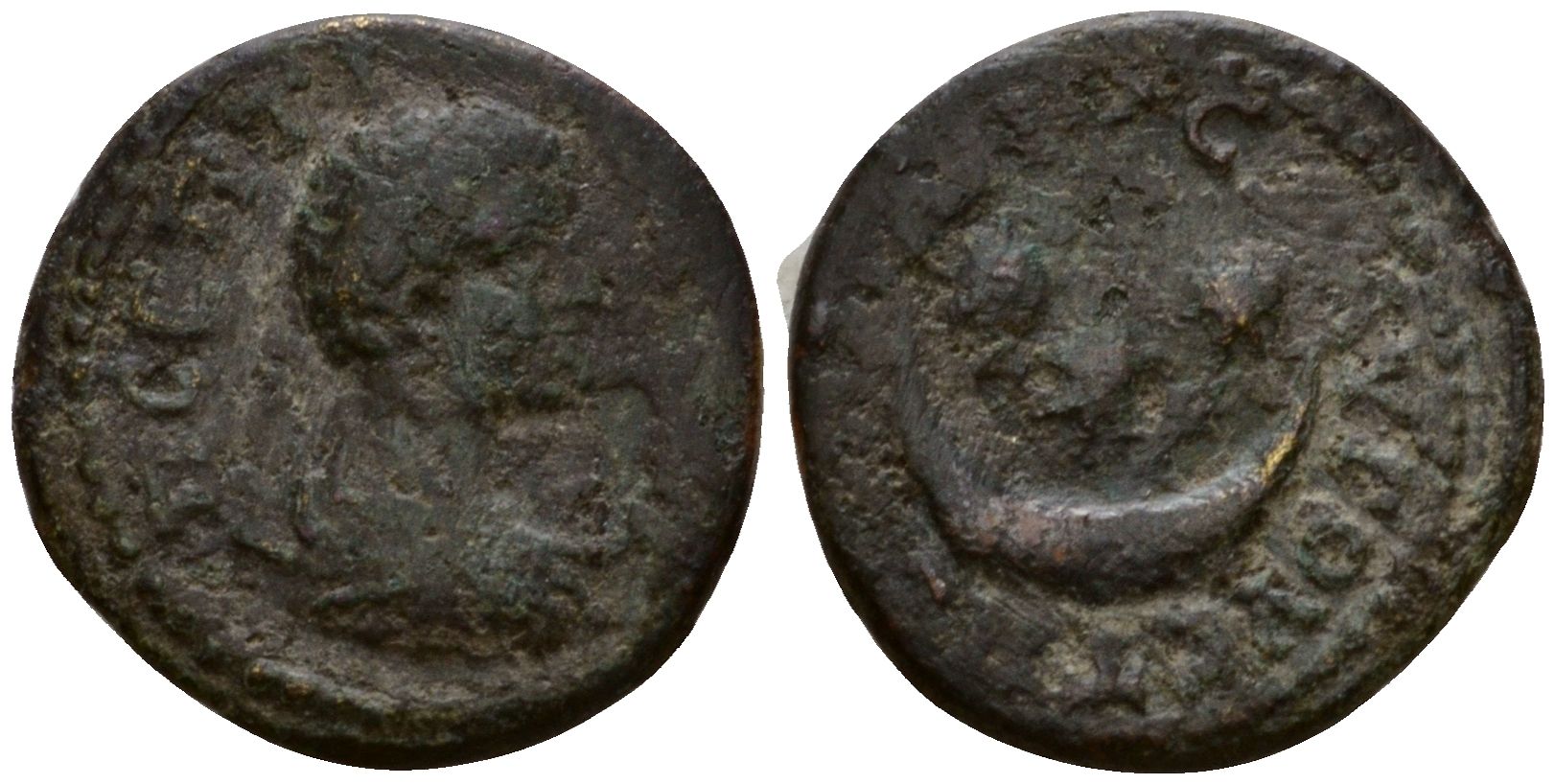 Римская Империя, Провинция Фракия, Августа Траяна AE 209 - 211 Гета, бюст императора / полумесяц и три звезды ( R ) Varbanov 1305 бронза 1100-8-11