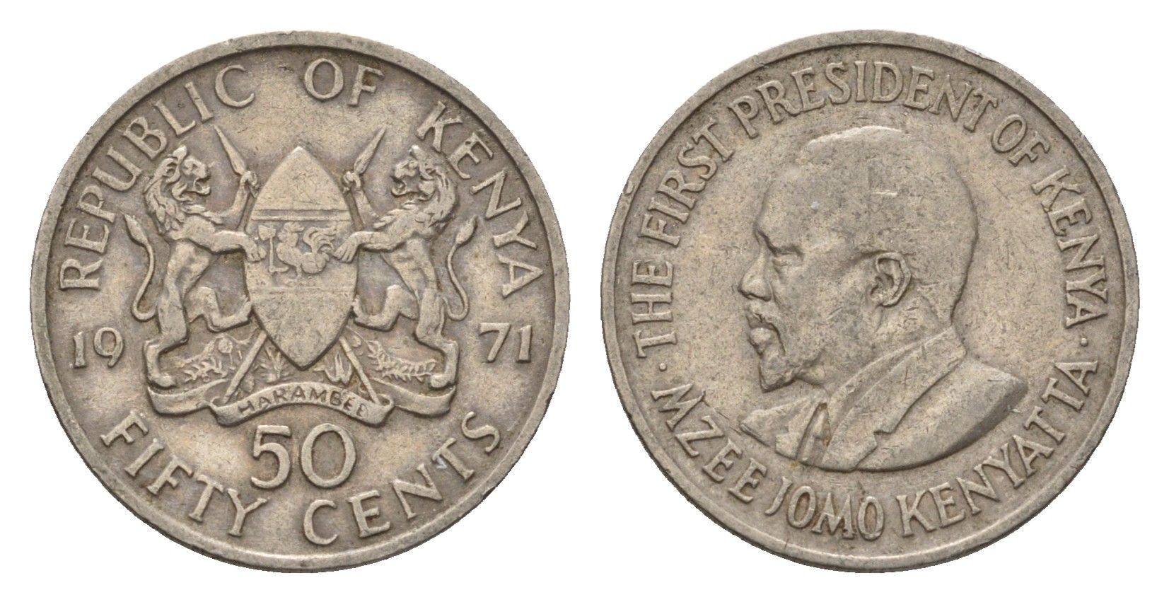Кения 50 центов 1971 Джомо Кениата KM 13 медно-никель 4682-649
