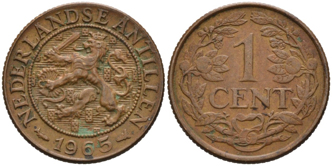 Нидерландские Антилы 1 цент 1965 Юлиана (1948-1980) KM 1 бронза 4564-528
