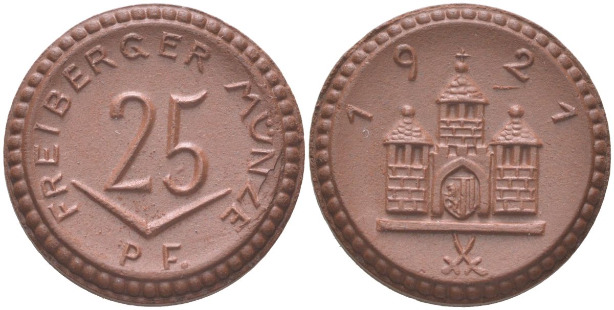 Фрайберг 25 пфеннигов 1921  Men05 8084, Men18 10080 фарфор  1085-10-13