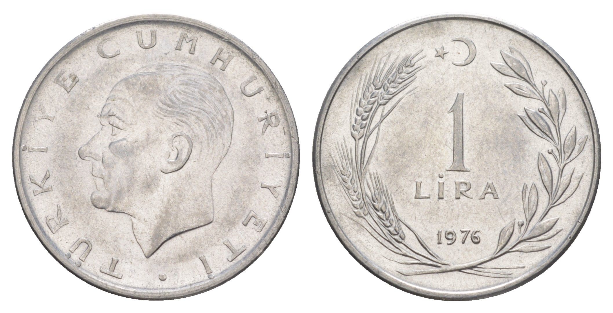 Турция 1 лира 1976 Кемаль Ататюрк KM 889a.2 нержавеющая сталь 4648-753