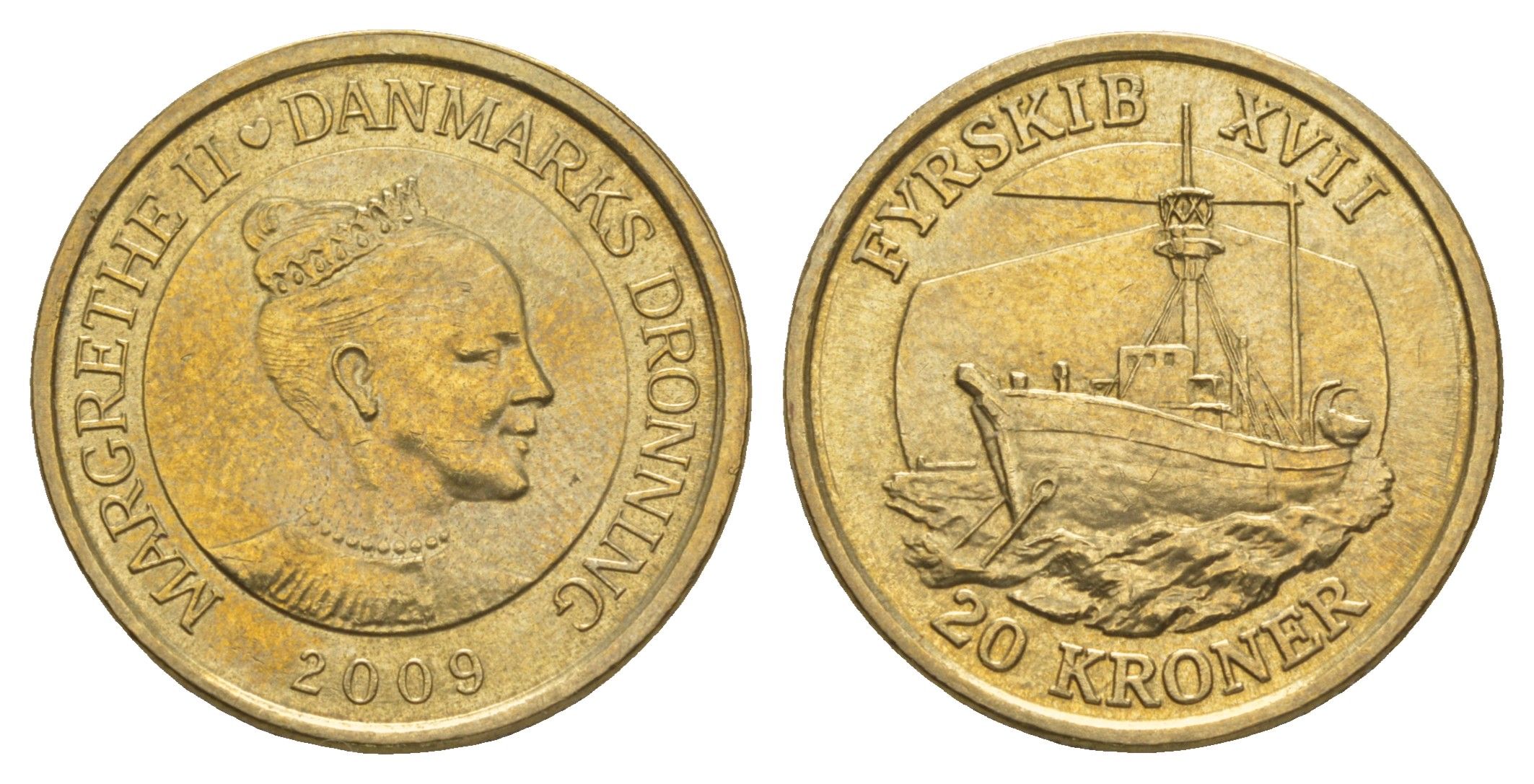 Дания 20 крон 2009 Корабли - Плавучий маяк KM 935 алюминиевая бронза UNC 4650-733