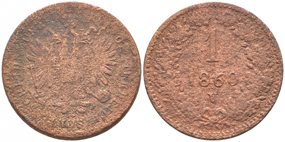 АВСТРИЯ 1 КРЕЙЦЕР 1860 KM 2186 медь 105-1267