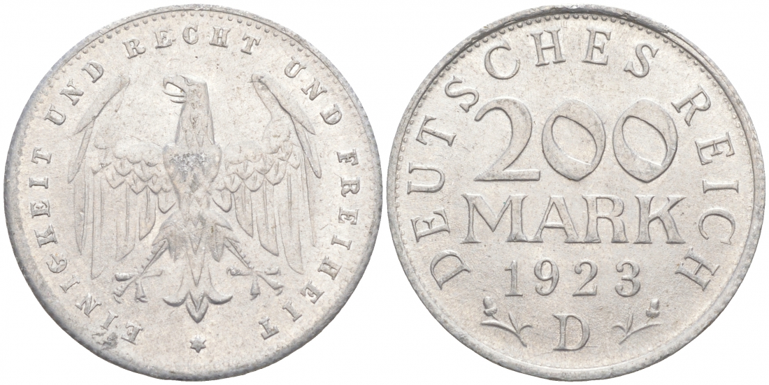 ГЕРМАНИЯ 200 МАРОК 1923 D KM 35, J. 304 алюминий 73-1056