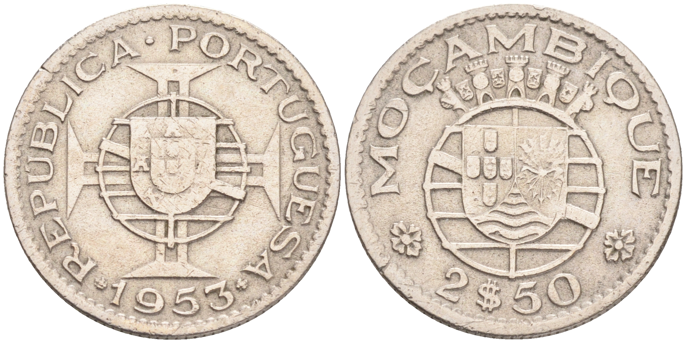 Португальский Мозамбик 2 1/2 эскудо 1953 KM 78 медно-никель 4556-1054
