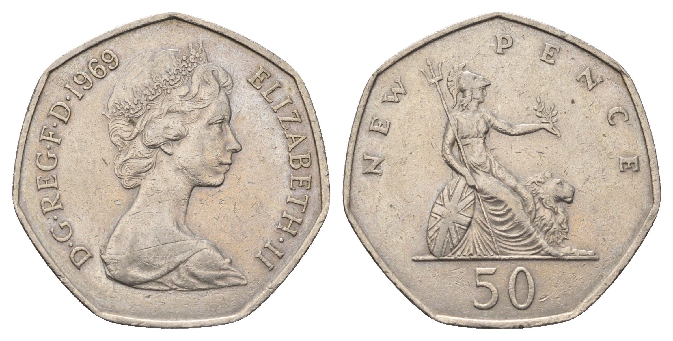 Великобритания 50 пенсов 1969 Елизавета II (1952-2022) KM 913, Spink 4223 (H1) медно-никель 4692-321