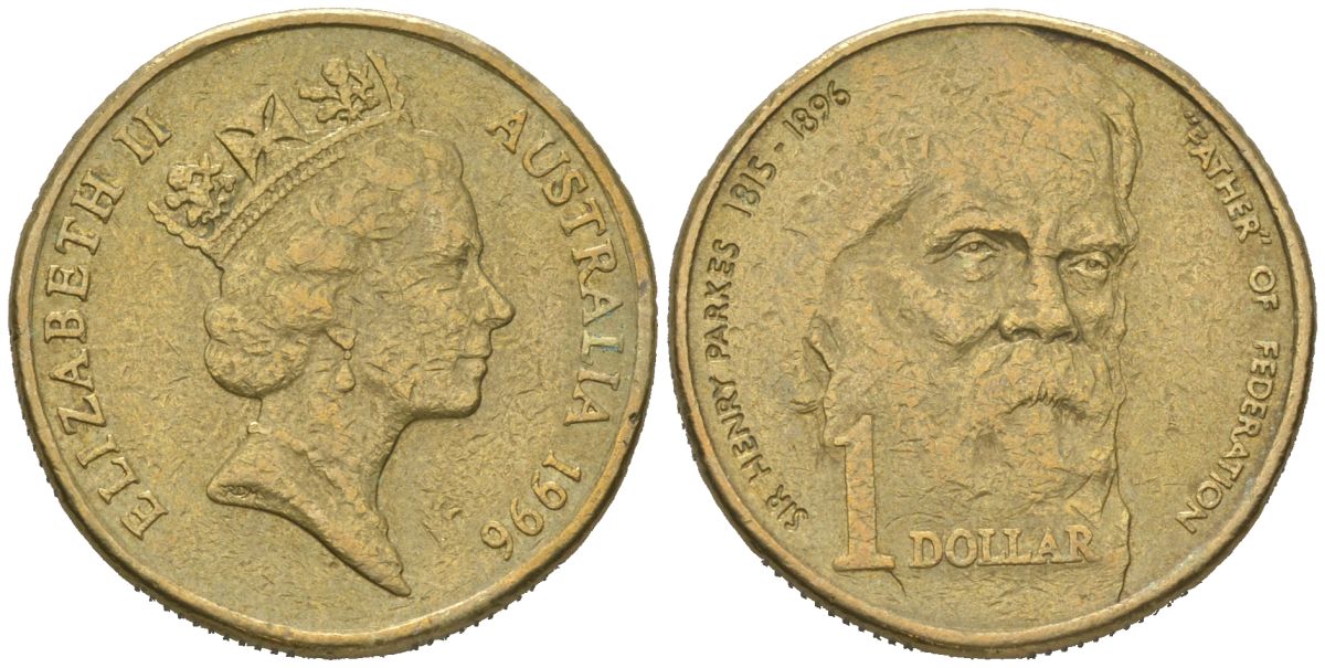 Австралия 1 доллар 1996 100 лет со дня смерти сэра Генри Паркса KM 310 алюминиевая бронза aUNC 4620-716