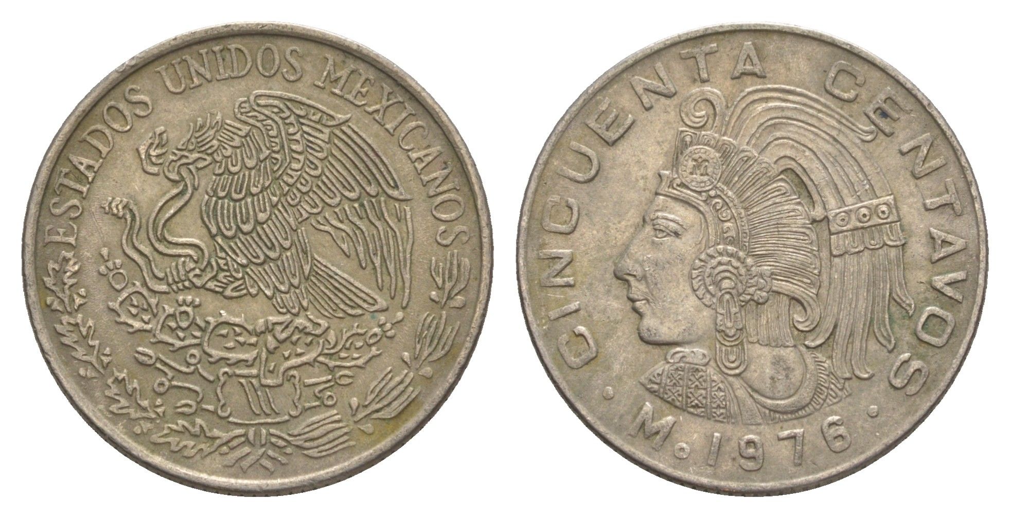 Мексика 50 сентаво 1976 Куаутемок, последний правитель империи ацтеков KM 452 медно-никель 4646-326