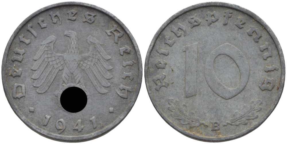 Германия 10 рейхспфеннигов 1941 B KM 101, J. 371 цинк 4401-751