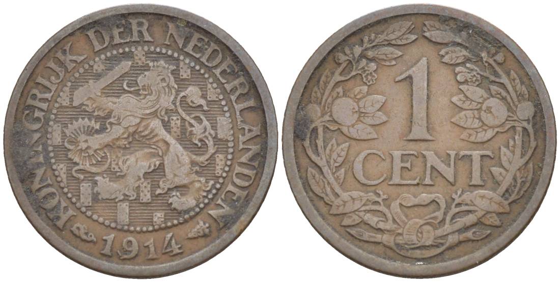 НИДЕРЛАНДЫ 1 ЦЕНТ 1914 ВИЛЬГЕЛЬМИНА I (1891-1948) KM 152 бронза 4547-1169