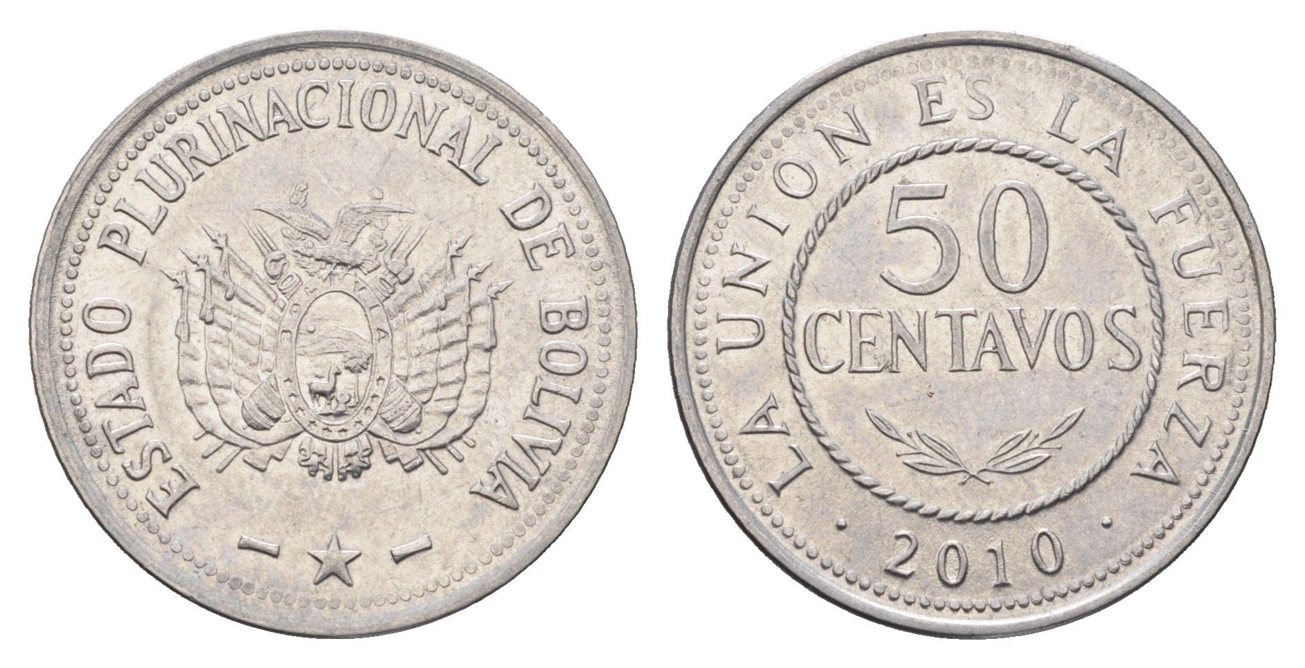 Боливия 50 сентаво 2010 KM 216 нержавеющая сталь 4663-741
