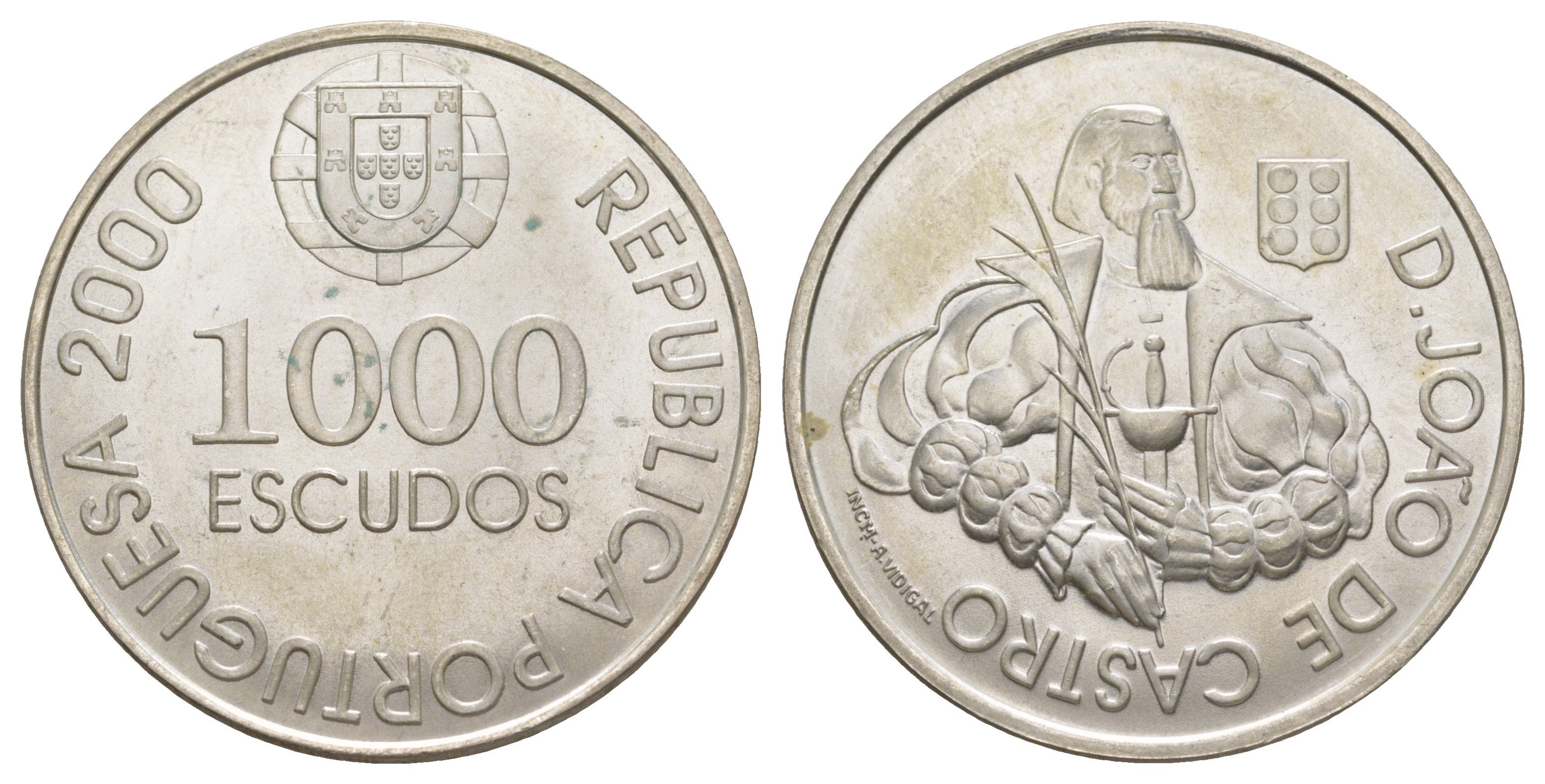 Португалия 1000 эскудо 2000 500 лет со дня рождения Жуана де Каштру KM 732 серебро BU 1088-1-22