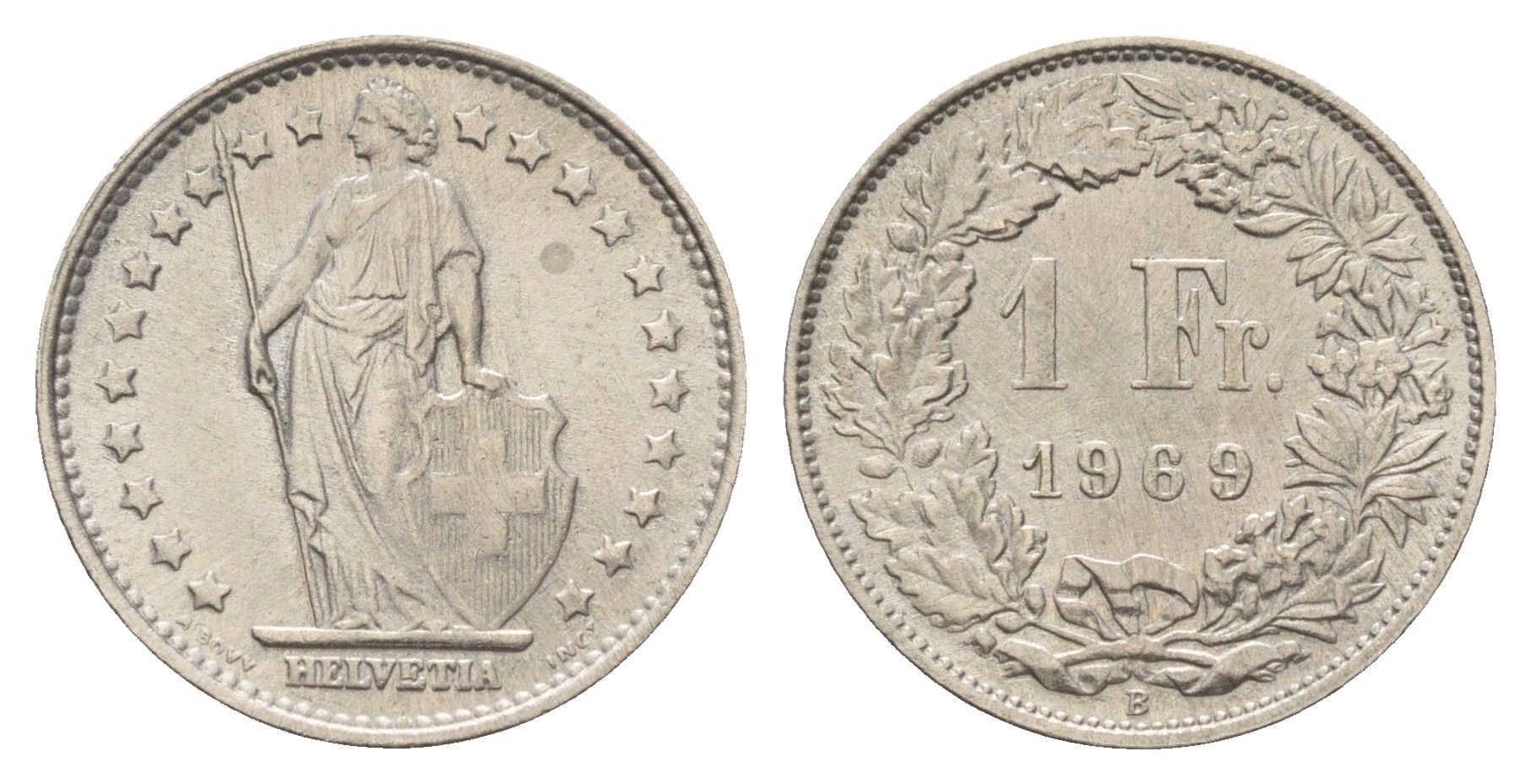 Швейцария 1 франк 1969 B KM 24a медно-никель aUNC 4616-945
