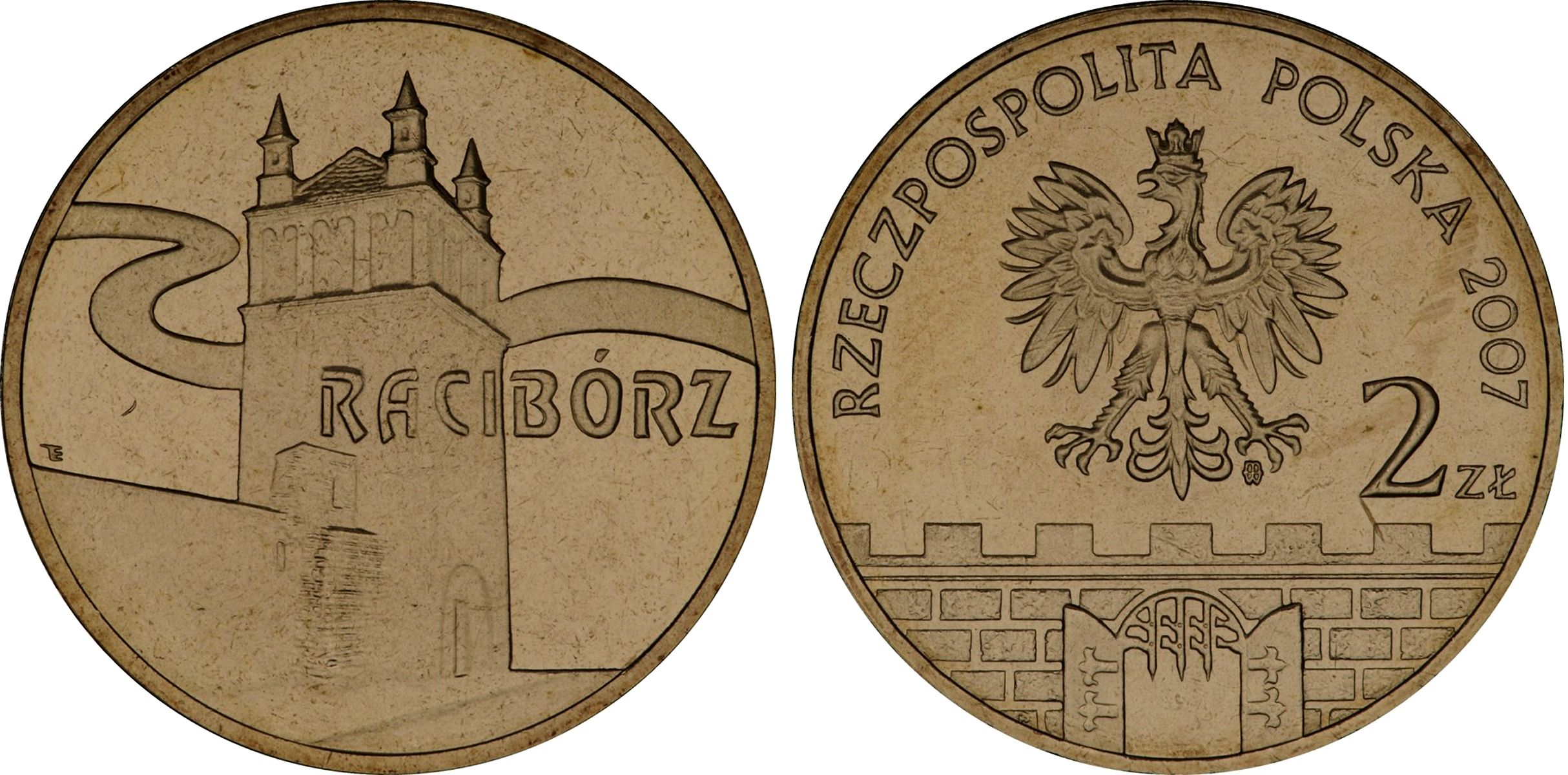 Польша 2 злотых 2007 MW, серия польские города, Рацибуж (Raciborz) KM 619 нордик UNC 4676-443