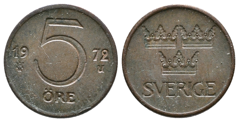 Швеция 5 эре 1972 U Густав VI Адольф (1950-1973) KM 845 бронза 89-1634