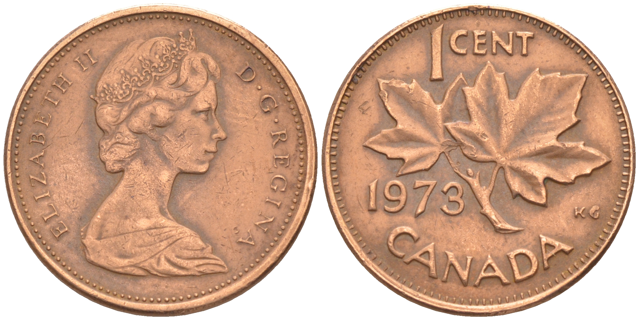 Канада 1 цент 1973 Елизавета II (1952-2022), кленовый лист KM 59.1 бронза 188-751