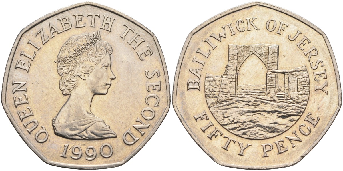 Джерси 50 пенсов 1990 замок Гросне, Елизавета II (1952-) KM 58.1 медно-никель аUNC 4583-613