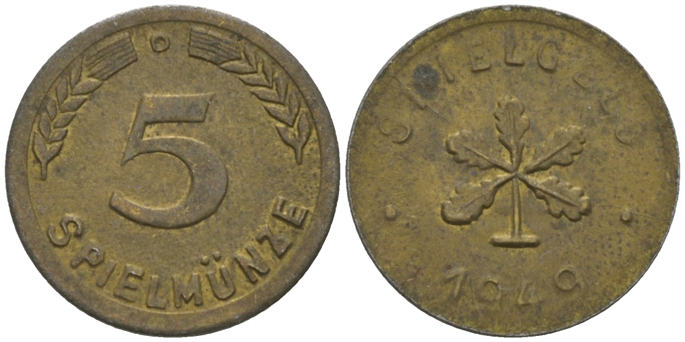 ФРГ 5 ИГРОВЫХ ПФЕННИГОВ 1949 SPILGELD, ЖЕТОН, ДИАМЕТР 13 ММ. латунь 99-436