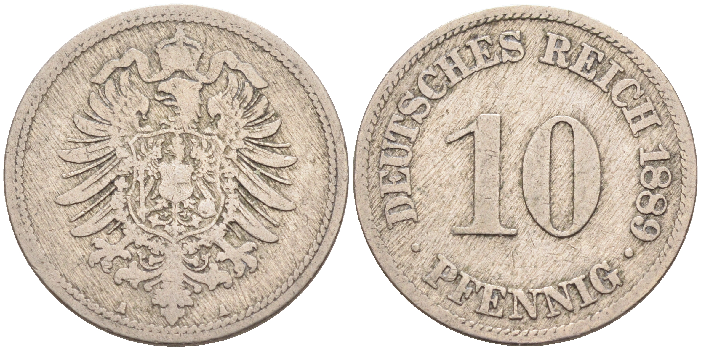 ГЕРМАНИЯ 10 ПФЕННИГОВ 1889 А, СТАРОГЕРБОВКА KM 4, J.4 медно-никель 4589-156