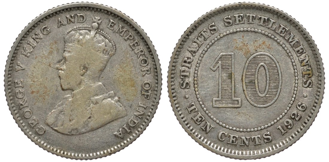 Стрейтс-Сетлментс 10 центов 1926 Георг V (1910-1936) KM 29b серебро 4564-458