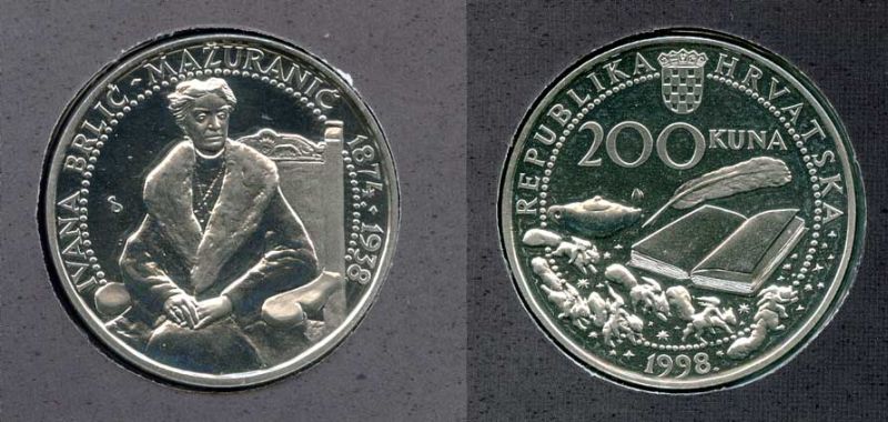 ХОРВАТИЯ 200 КУНА 1998 ИВАНА БРИЛК, В ОРИГИНАЛЬНОМ БУКЛЕТЕ, ТИРАЖ 2000 ЭКЗ. KM 77 серебро PROOF ш2-в