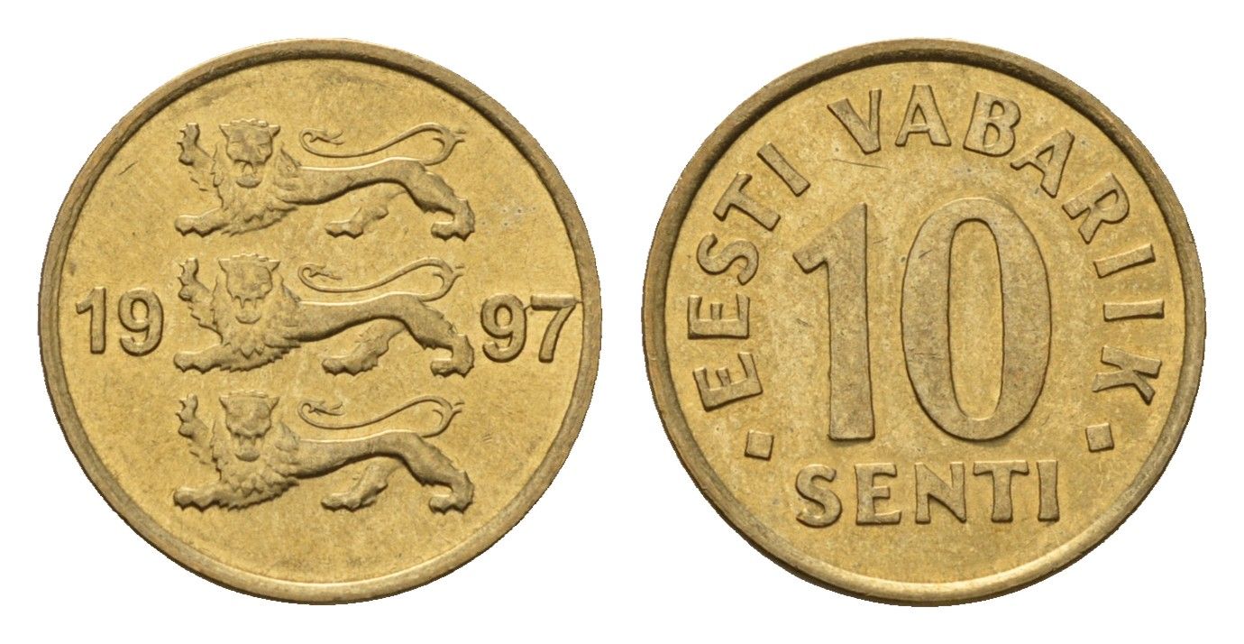 Эстония 10 сентов 1997 KM 22 латунь UNC 4696-164
