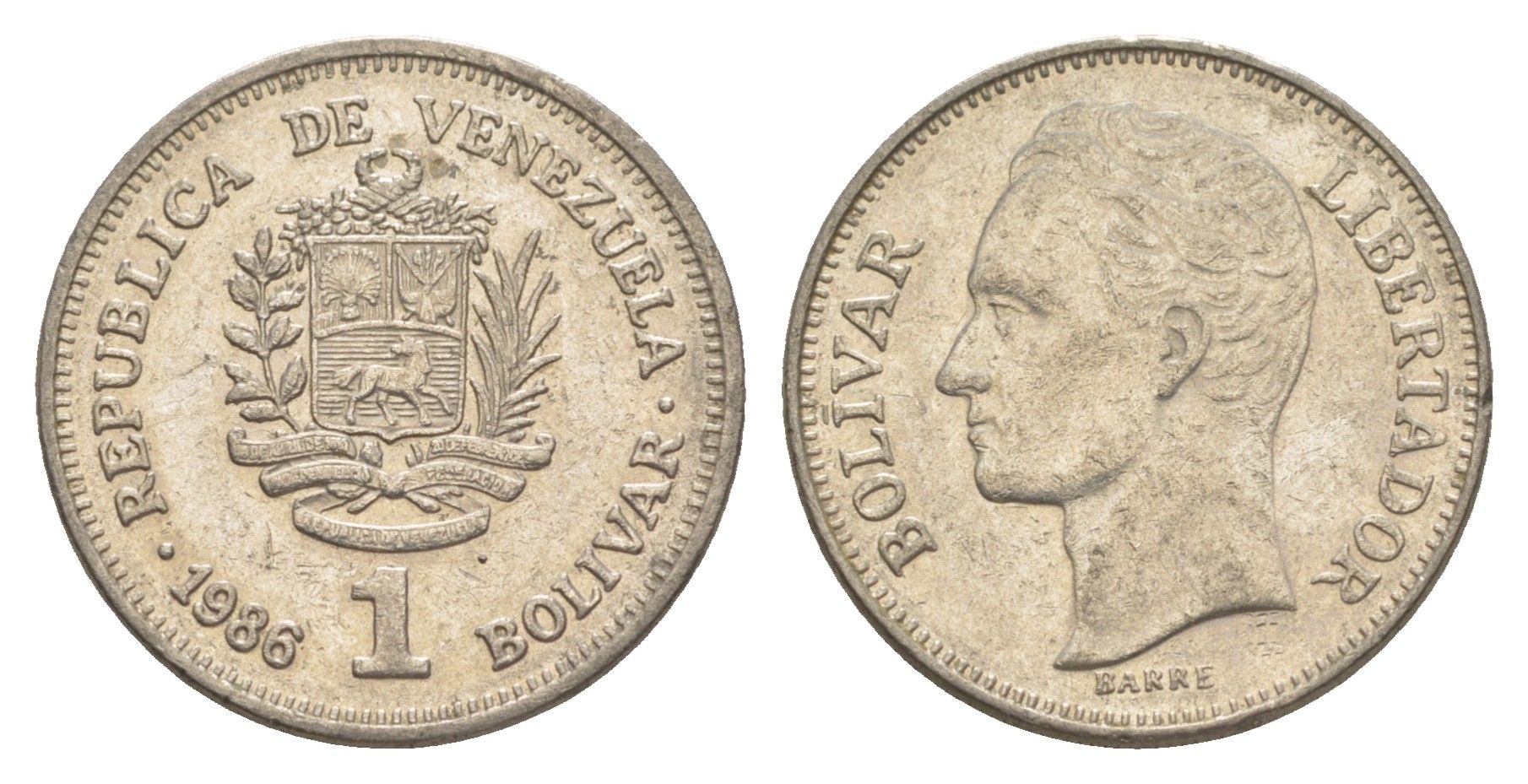 Венесуэла 1 боливар 1986 Симон Боливар Y 52 никель 4586-1136