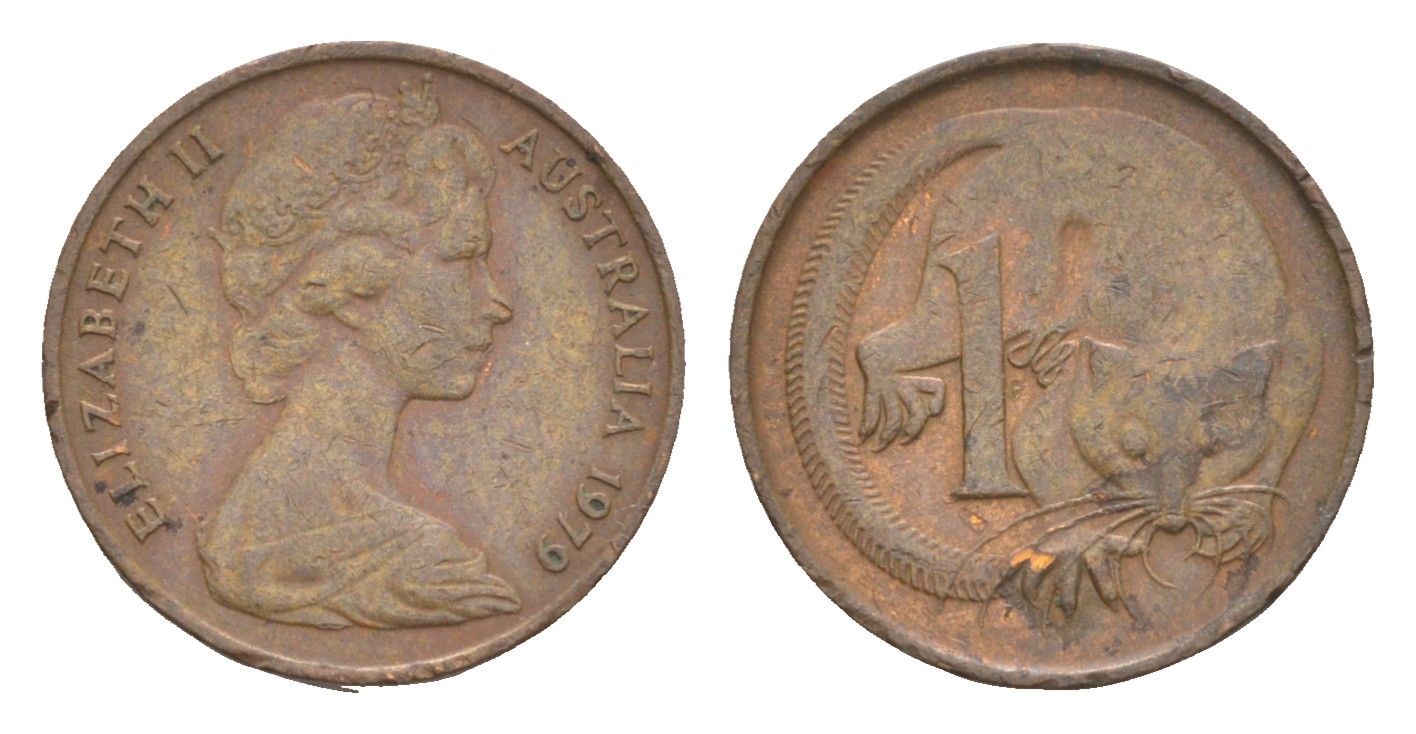 Австралия 1 цент 1979 Елизавета II (1952-2022), молодой портрет, опоссум KM 62 бронза 4655-1216