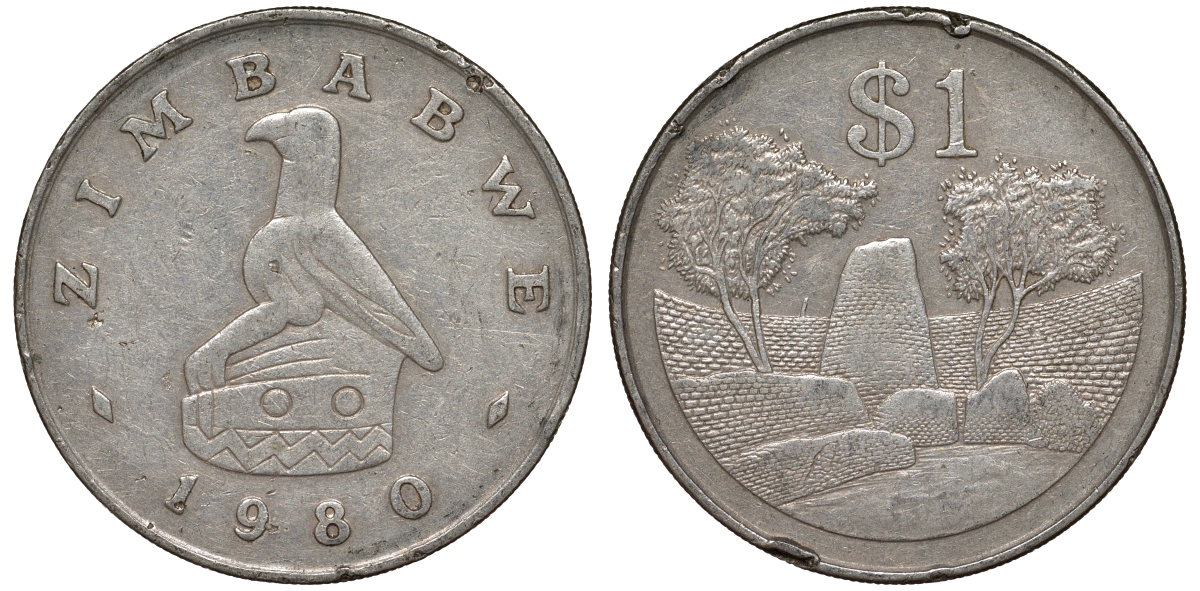 Зимбабве 1 доллар 1980 руины большого Зимбабве KM 6 медно-никель 4162-613