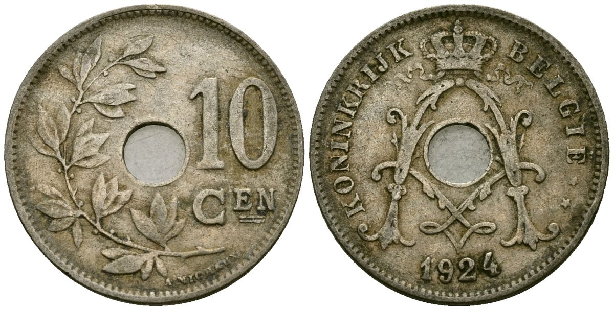 Бельгия 10 сантимов 1924 Belgie KM 86 медно-никель 4172-1244