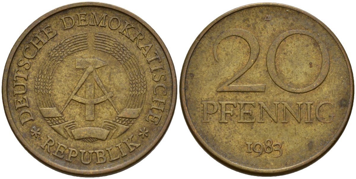 ГДР 20 пфеннигов 1983 A KM 11 латунь 98-755