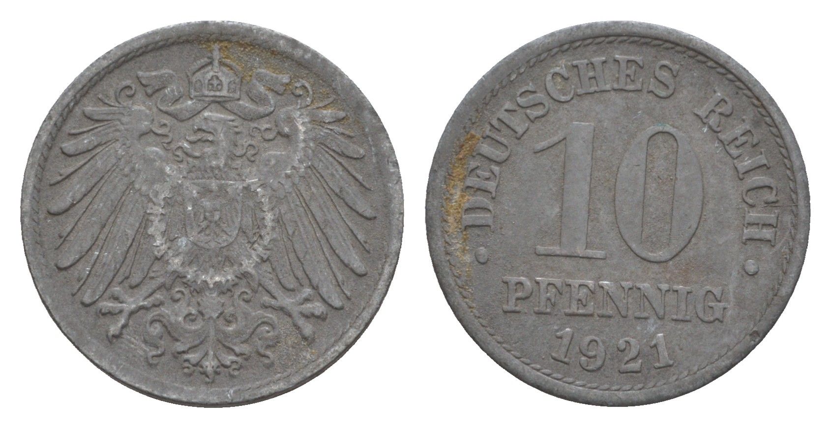 Германия 10 пфеннигов 1921 KM 26, J. 299 цинк 4659-156