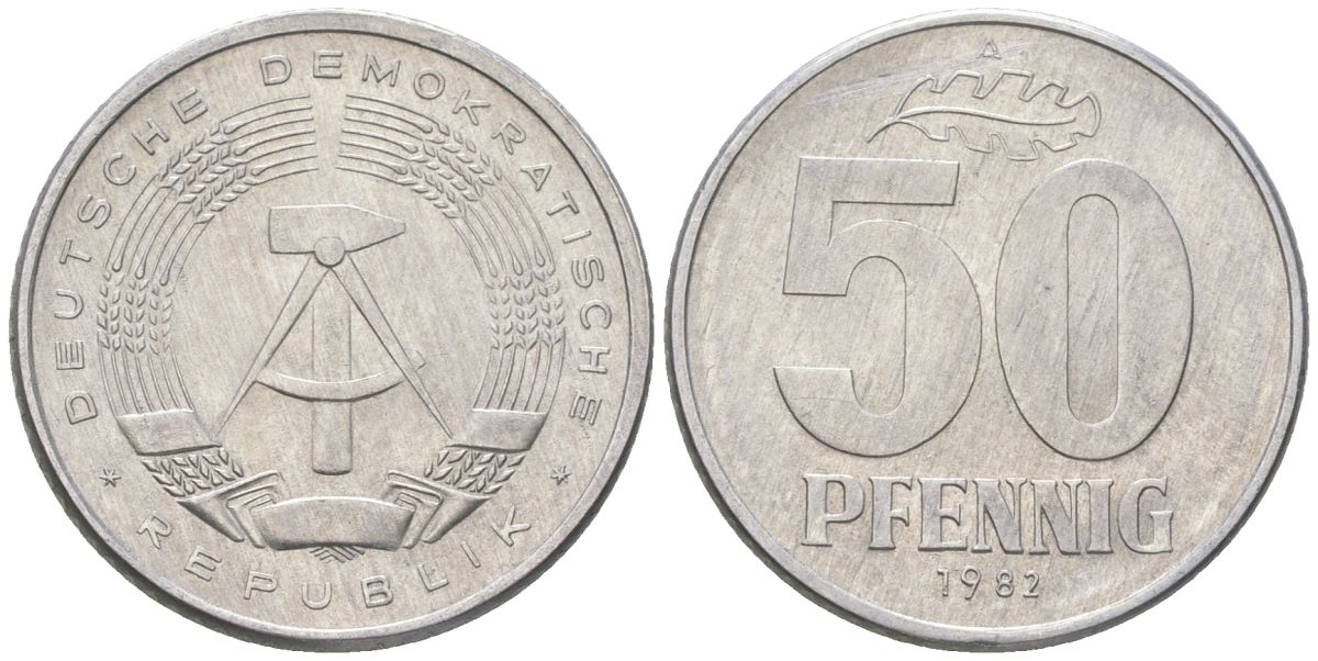 ГДР 50 пфеннигов 1982 A KM 12.2 алюминий aUNC 4575-343