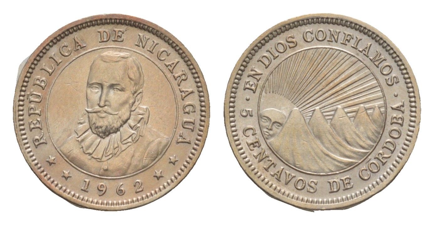 Никарагуа 5 сентаво 1962 KM 24.2 медно-никель UNC 4640-952