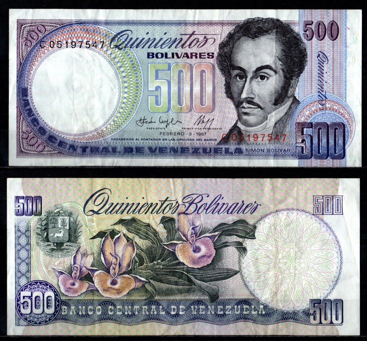 Венесуэла 500 боливаров 1987 Pick 67 b бумага 7191-7-1-1