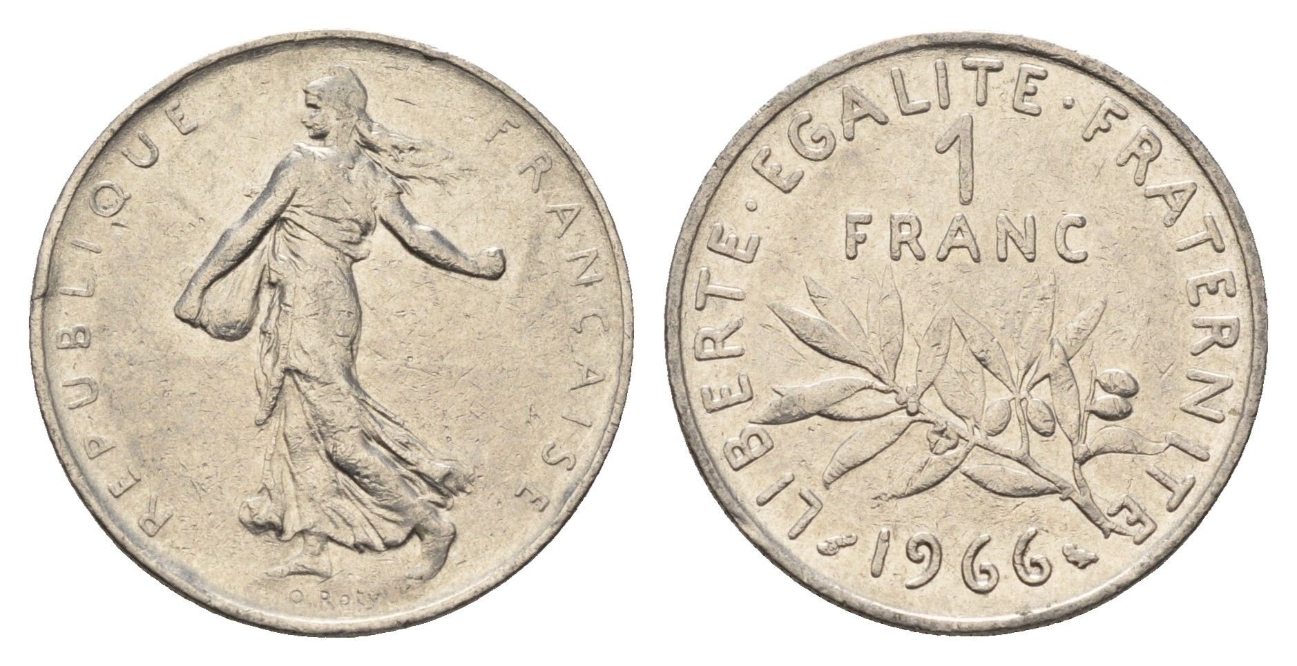 Франция 1 франк 1966 KM 925 никель 4628-851