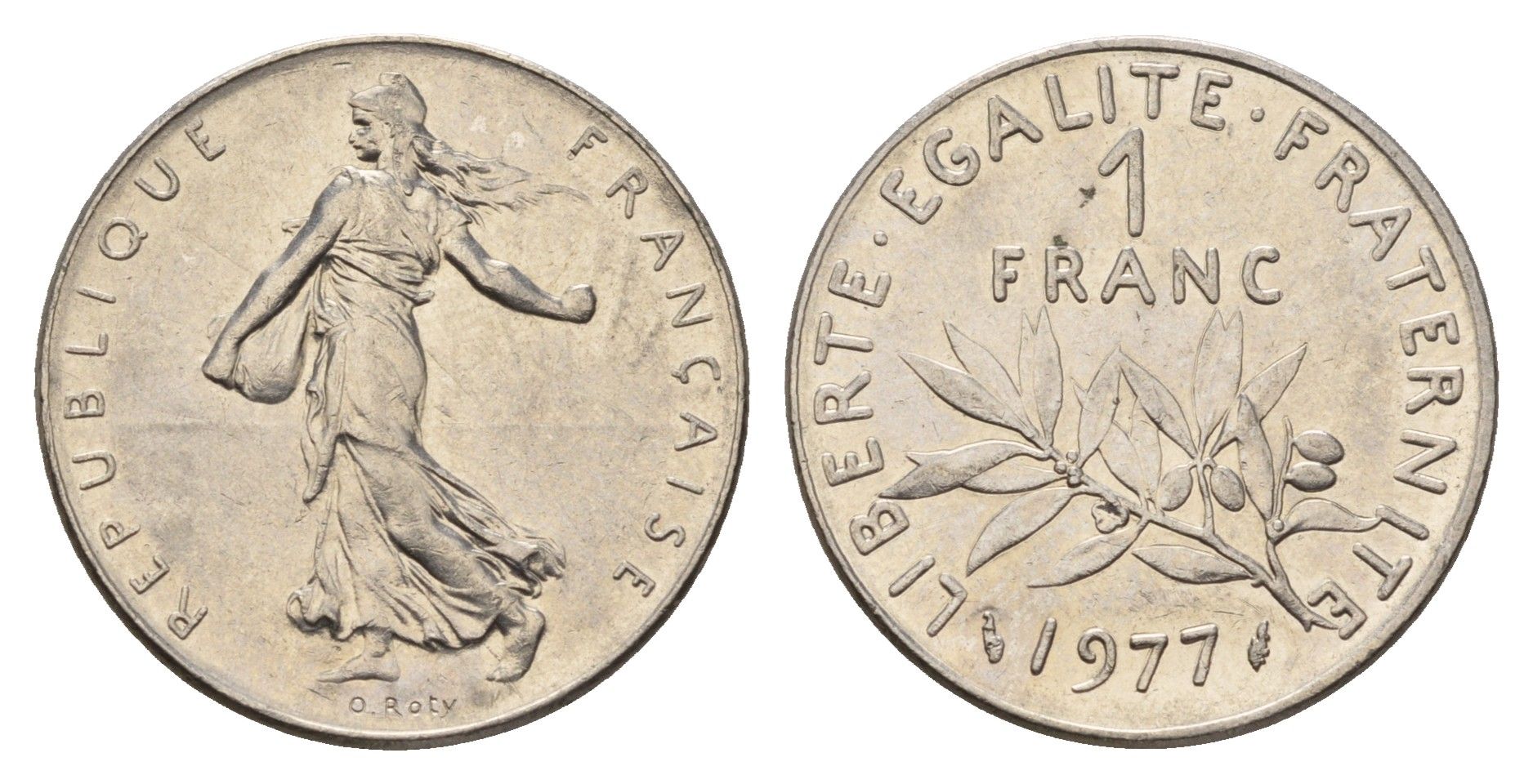 Франция 1 франк 1977 сеятель KM 925 никель 3336-931