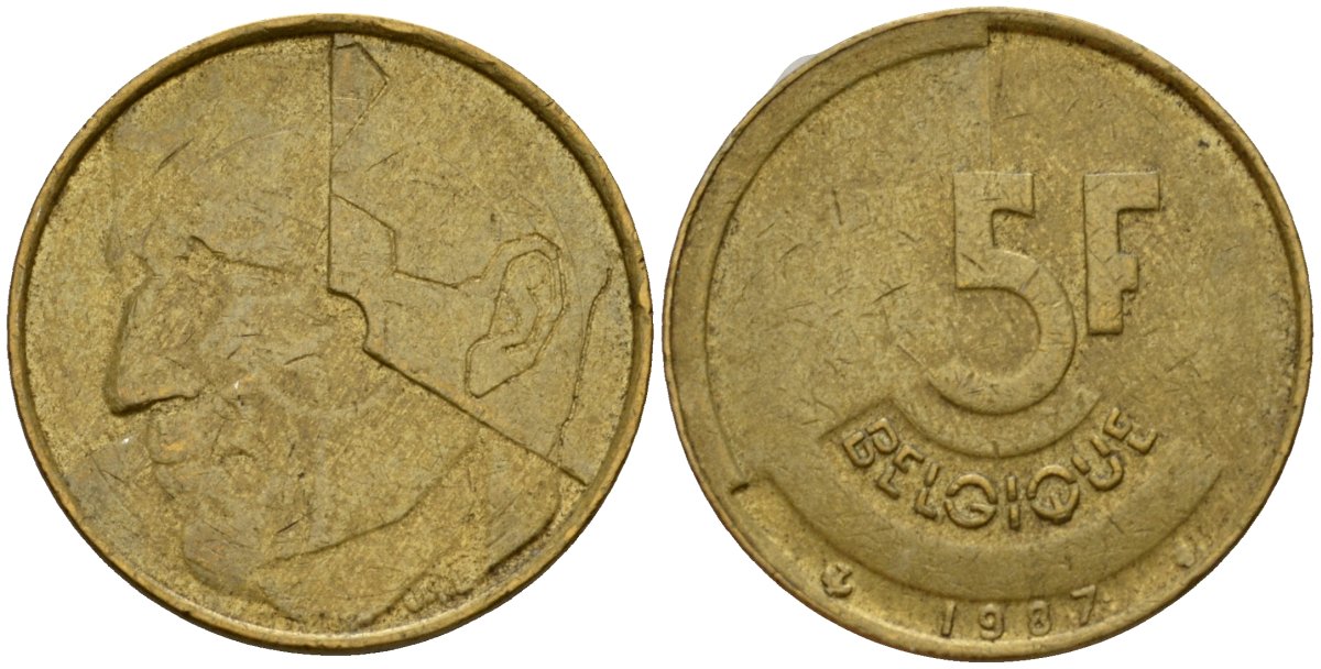 Бельгия 5 франков 1987 Belgique, Бодуэн I (1951-1993) KM 163 алюминиевая бронза 4601-212