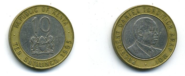 КЕНИЯ 10 ШИЛЛИНГОВ 1995 ПРЕЗИДЕНТ биметалл 4-1045